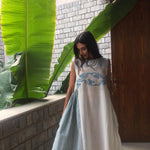 A-LINE SLEEVELESS DRESS, WHITE // BLUE JAMDANI - SAAKI