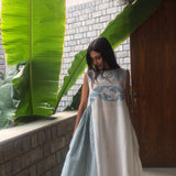 A-LINE SLEEVELESS DRESS, WHITE // BLUE JAMDANI - SAAKI