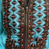 VINTAGE EMBROIDERY BOMBER, AQUA BLUE SILK - SAAKI