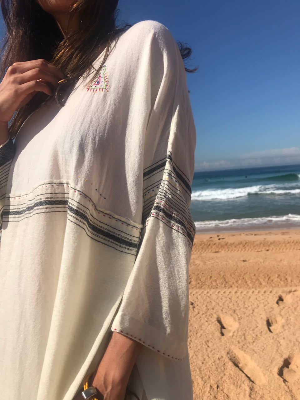 WOOL KAFTAN DRESS, STRIPE // IVORY - SAAKI