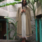 PLEATED COAT DRESS, KHAKI - SAAKI