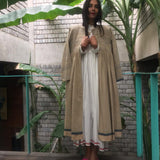 PLEATED COAT DRESS, KHAKI - SAAKI