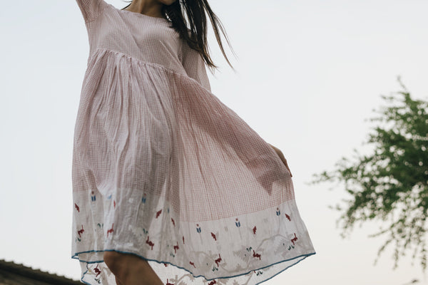 PLEAT DRESS, RED\WHITE CHECKED - SAAKI