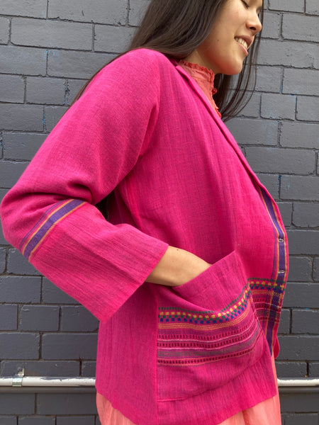 WOVEN JACKET, FUCHSIA COTTON