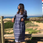 STRIPED LINEN SUMMER DRESS, BLUE - SAAKI