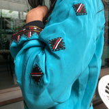 VINTAGE EMBROIDERY BOMBER, AQUA BLUE SILK - SAAKI