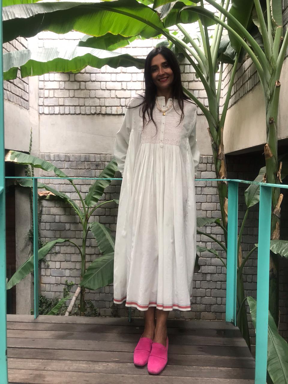 SHIRT DRESS EMBROIDERY, WHITE // RED - SAAKI