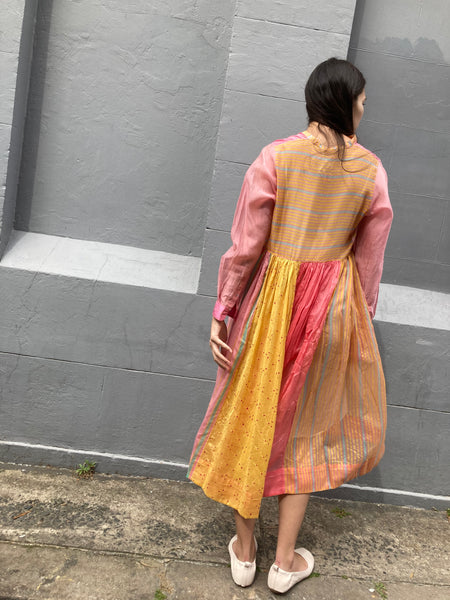 STRIPE SHIRT DRESS, PINK COTTON/SILK