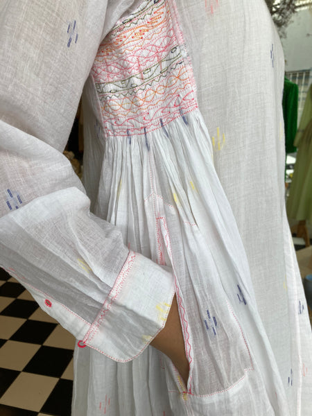 GEOMETRIC COTTON DRESS, WHITE COTTON