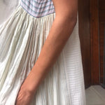 A-LINE SLEEVELESS DRESS, WHITE // BLUE JAMDANI - SAAKI