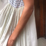 A-LINE SLEEVELESS DRESS, WHITE // BLUE JAMDANI - SAAKI