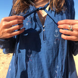 NECK TIE COTTON DRESS, BLUE - SAAKI