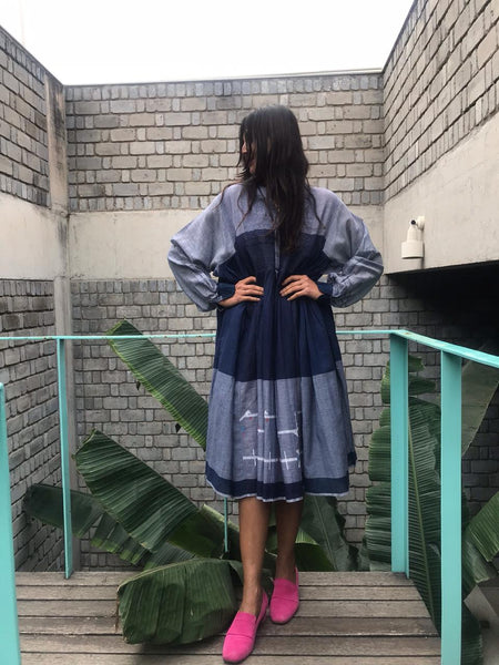 COLOR BLOCK NAVY // LIGHT BLUE SHIRT DRESS - SAAKI