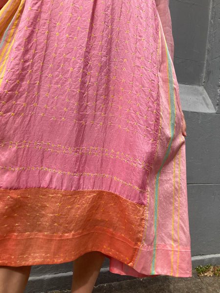 STRIPE SHIRT DRESS, PINK COTTON/SILK