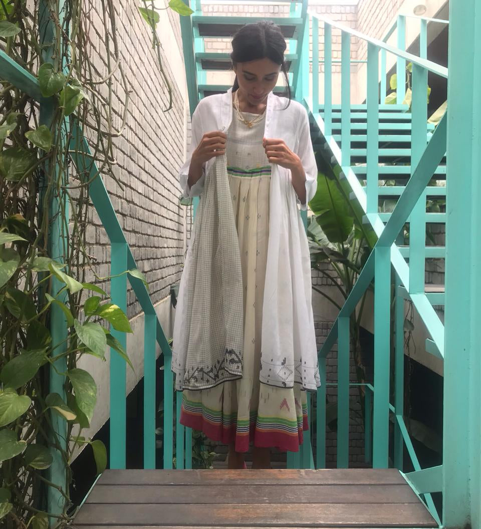 JAMDANI COAT DRESS, WHITE // BLACK - SAAKI