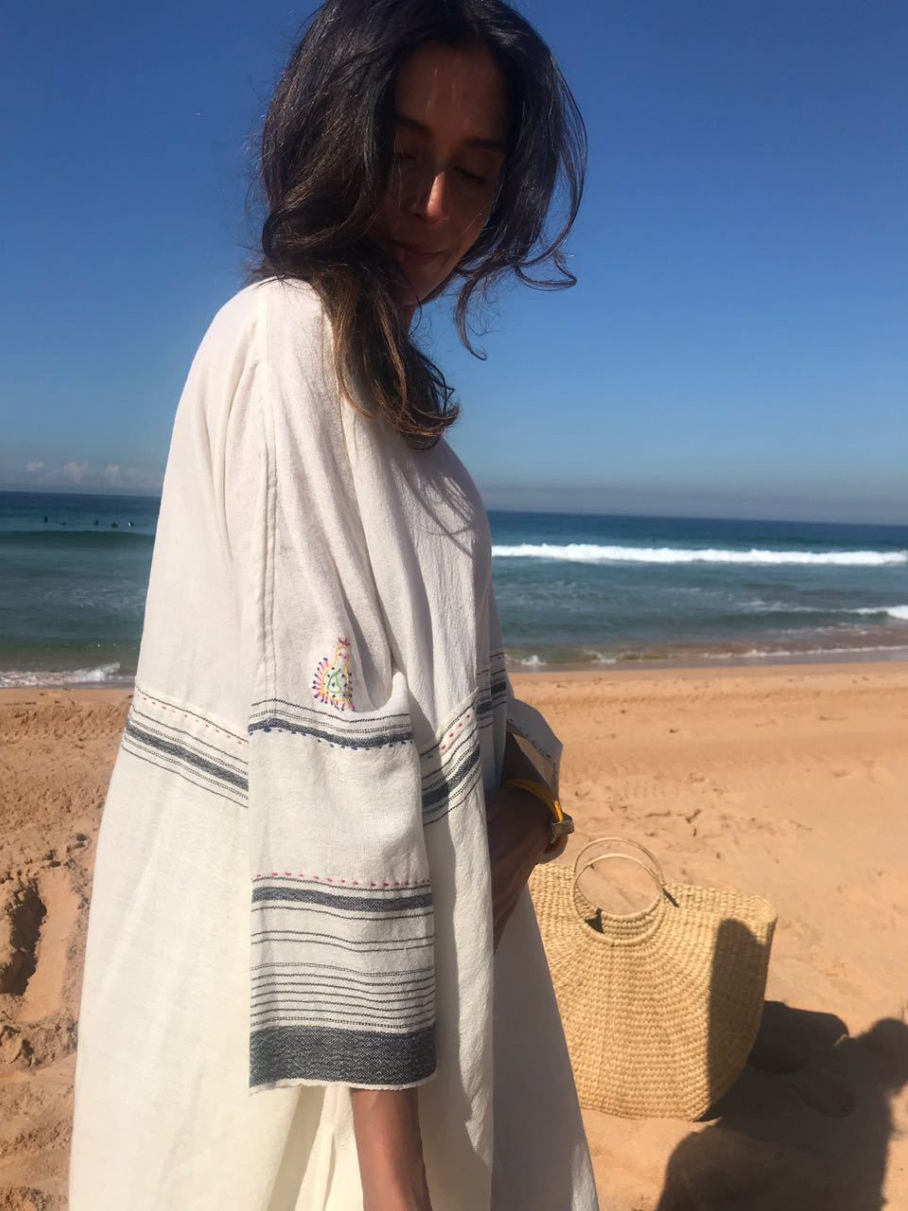 WOOL KAFTAN DRESS, STRIPE // IVORY - SAAKI