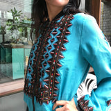 VINTAGE EMBROIDERY BOMBER, AQUA BLUE SILK - SAAKI