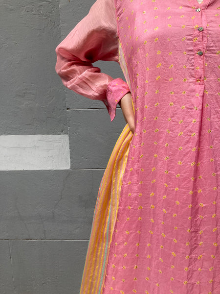 STRIPE SHIRT DRESS, PINK COTTON/SILK