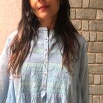 JAMDANI CIRCLE SHIRT DRESS, LIGHT BLUE - SAAKI