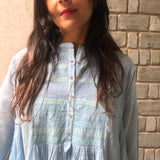 JAMDANI CIRCLE SHIRT DRESS, LIGHT BLUE - SAAKI