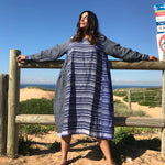 STRIPED LINEN SUMMER DRESS, BLUE - SAAKI