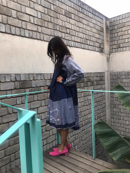 COLOR BLOCK NAVY // LIGHT BLUE SHIRT DRESS - SAAKI