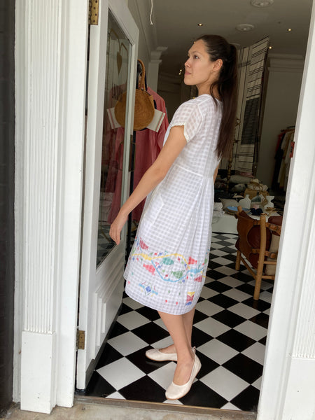 JAMDANI COTTON DRESS, WHITE COTTON