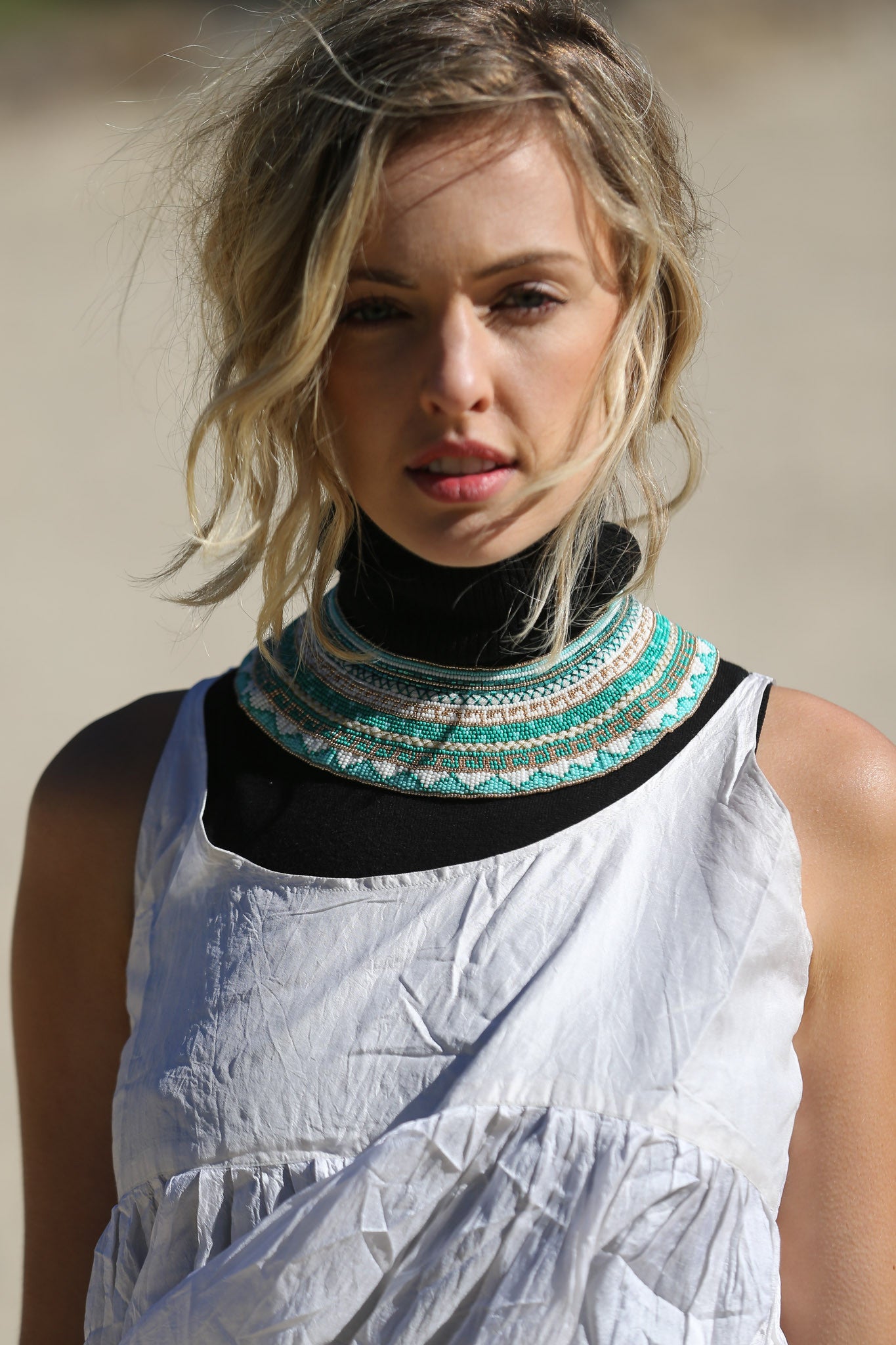 BEADED STATEMENT CHOKER,  SILK MULTICOLOR - SAAKI