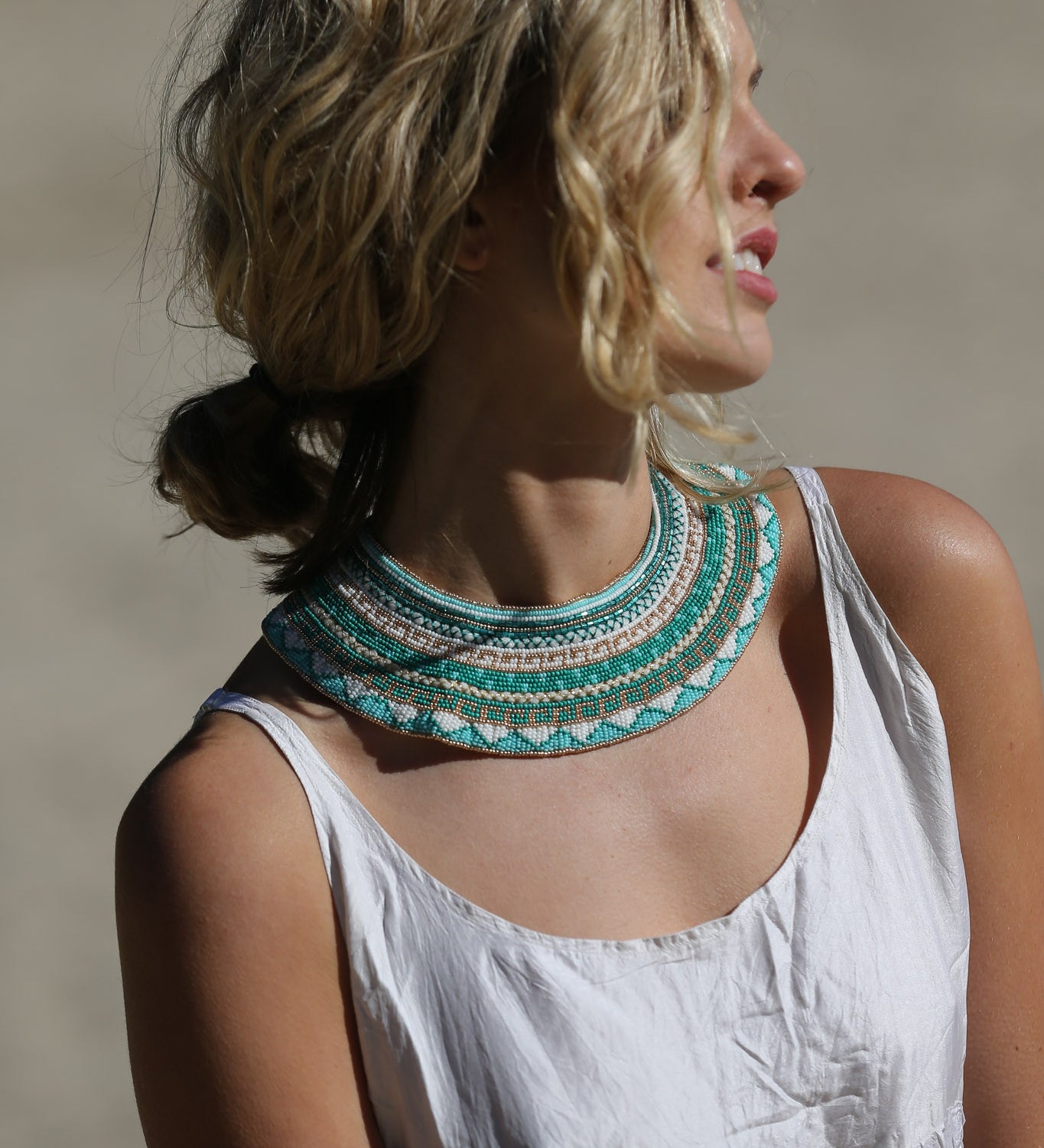 BEADED STATEMENT CHOKER,  SILK MULTICOLOR - SAAKI