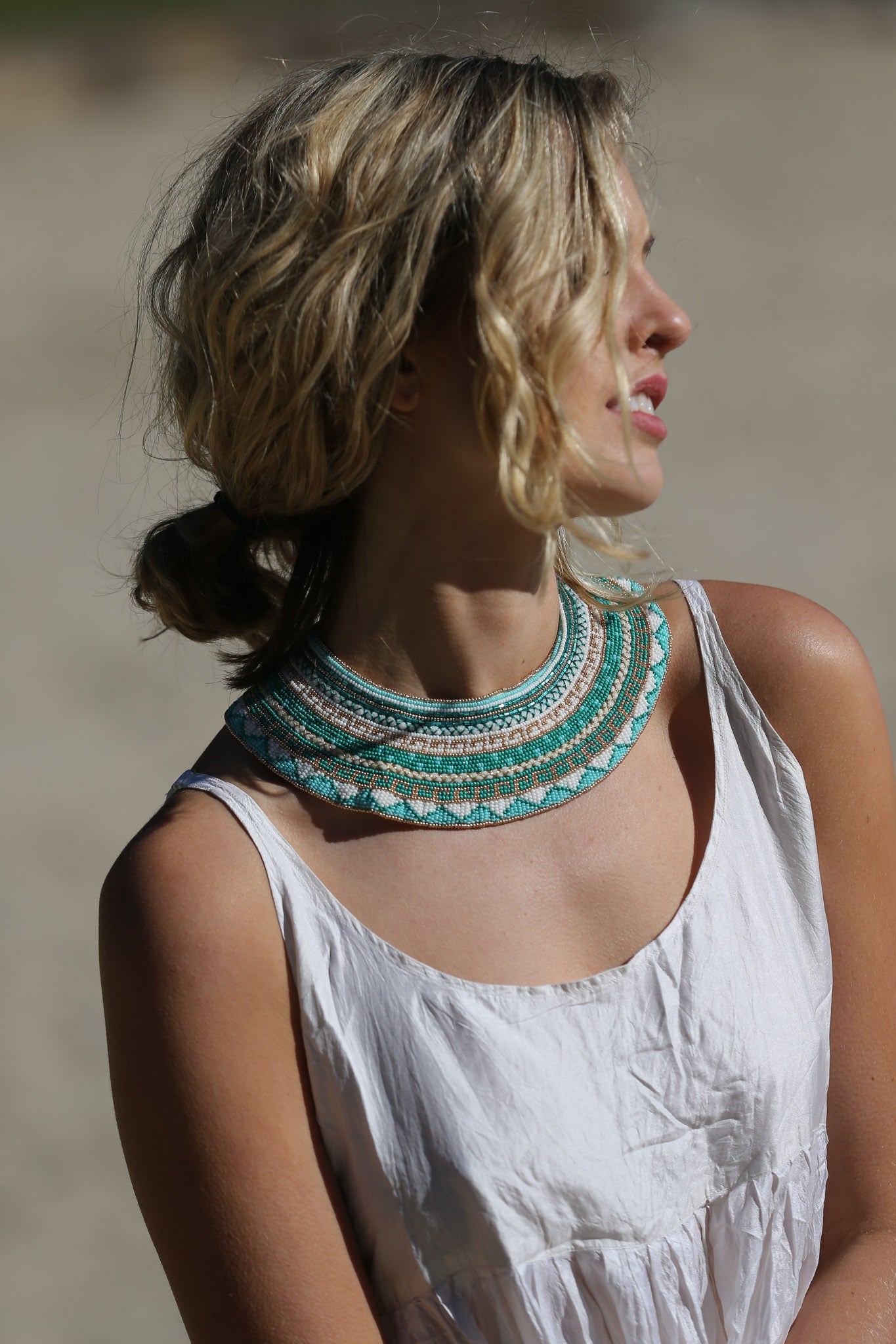 BEADED STATEMENT CHOKER,  SILK MULTICOLOR - SAAKI