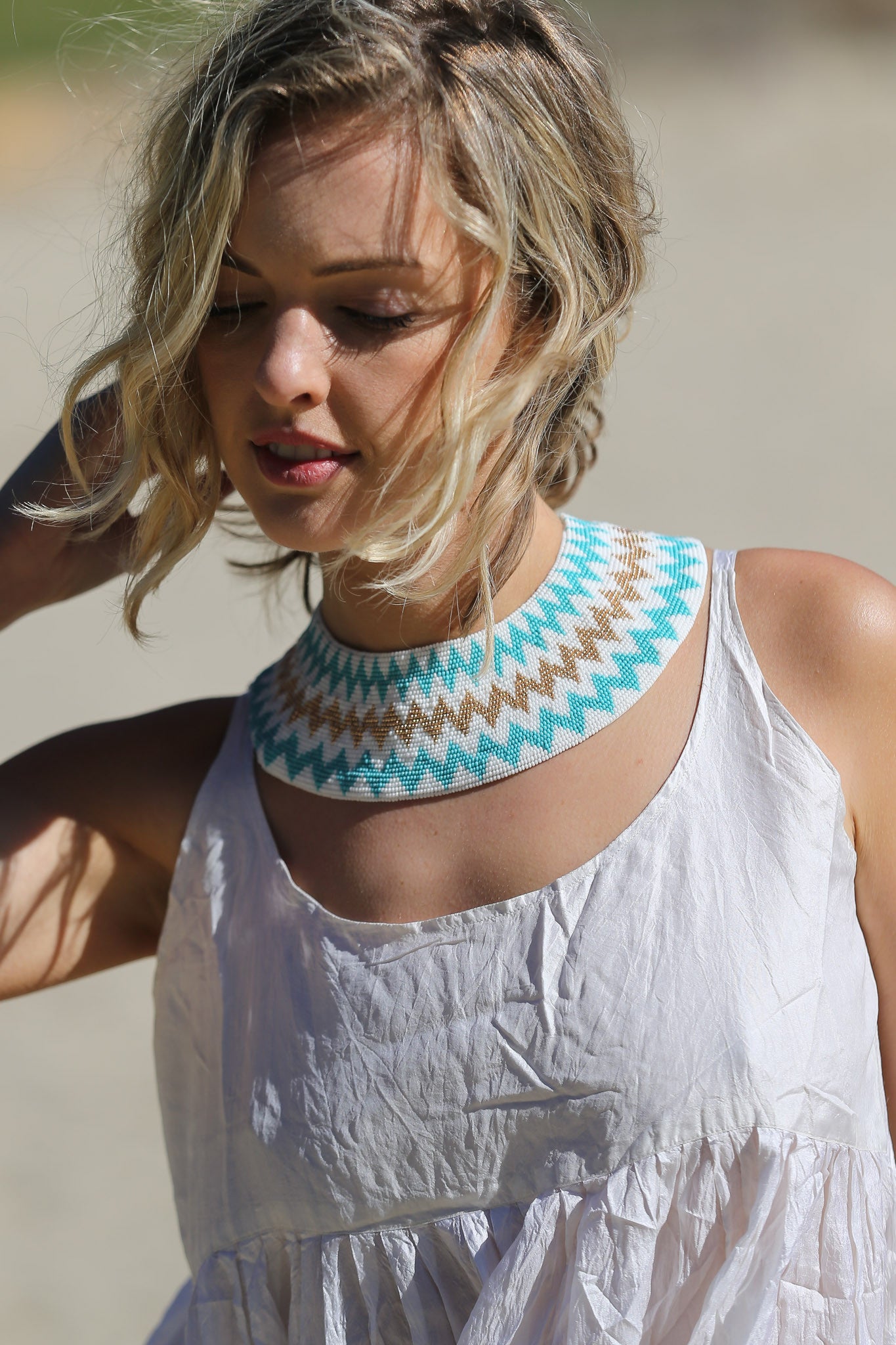 BEADED STATEMENT CHOKER,  SILK MULTICOLOR - SAAKI
