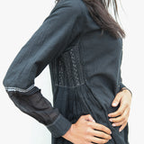 NOORI JACKET DRESS, BLACK HANDWOVEN - SAAKI