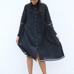 NOORI JACKET DRESS, BLACK HANDWOVEN - SAAKI
