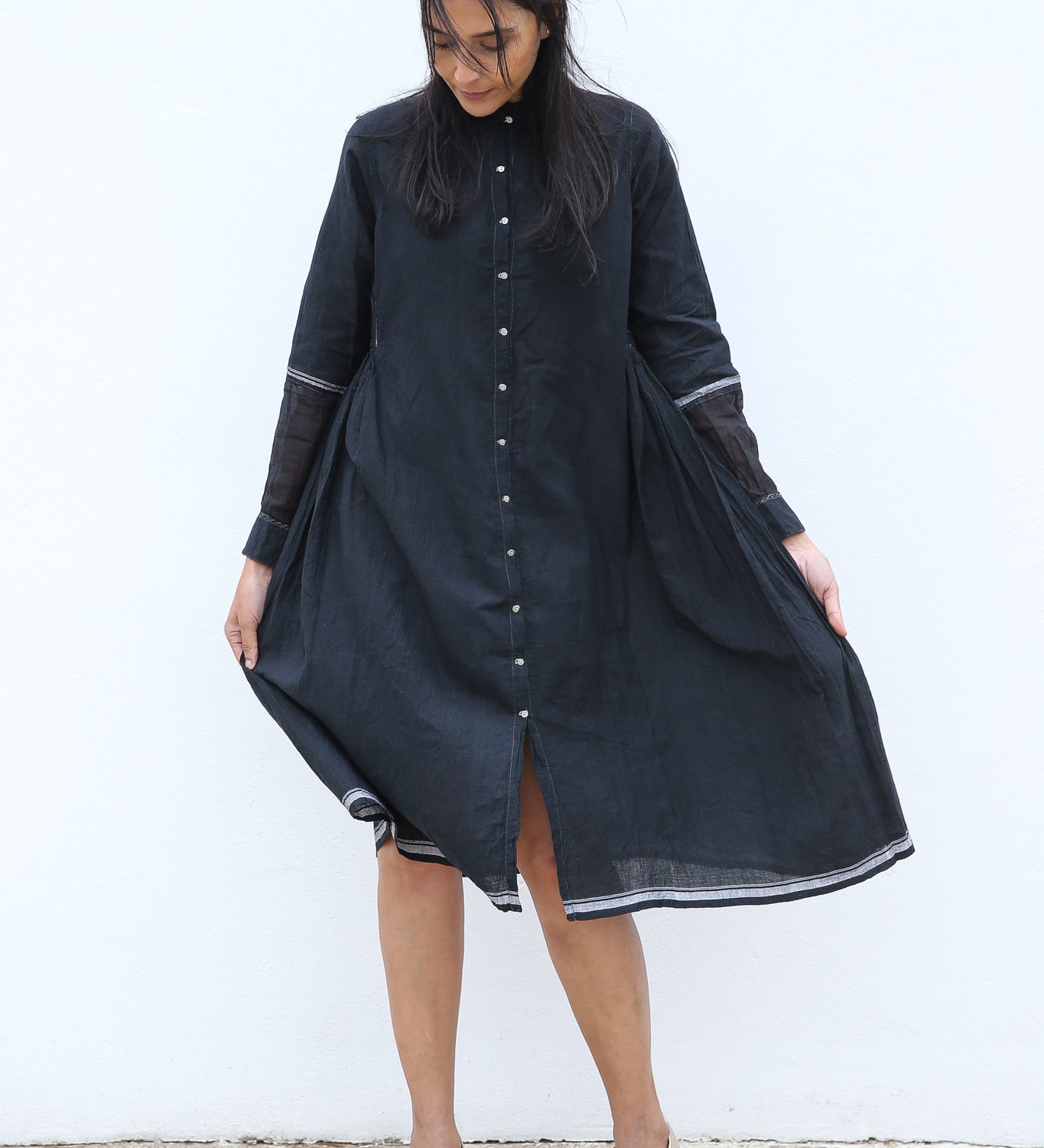 NOORI JACKET DRESS, BLACK HANDWOVEN - SAAKI