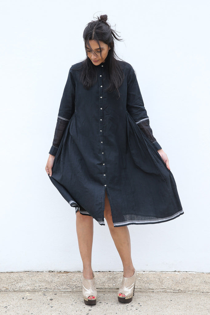 NOORI JACKET DRESS, BLACK HANDWOVEN - SAAKI