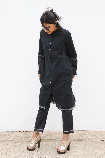 KHADI TROUSERS, BLACK HANDWOVEN - SAAKI