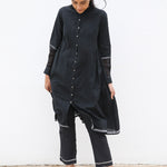 NOORI JACKET DRESS, BLACK HANDWOVEN - SAAKI