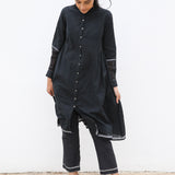 NOORI JACKET DRESS, BLACK HANDWOVEN - SAAKI