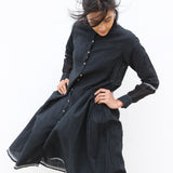 NOORI JACKET DRESS, BLACK HANDWOVEN - SAAKI