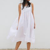 PLEATED SILK CHEMISE DRESS, WHITE SHEER - SAAKI