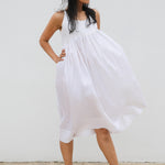 PLEATED SILK CHEMISE DRESS, WHITE SHEER - SAAKI