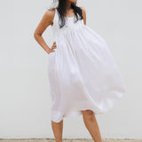 PLEATED SILK CHEMISE DRESS, WHITE SHEER - SAAKI