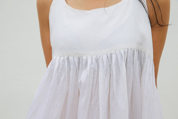 PLEATED SILK CHEMISE DRESS, WHITE SHEER - SAAKI