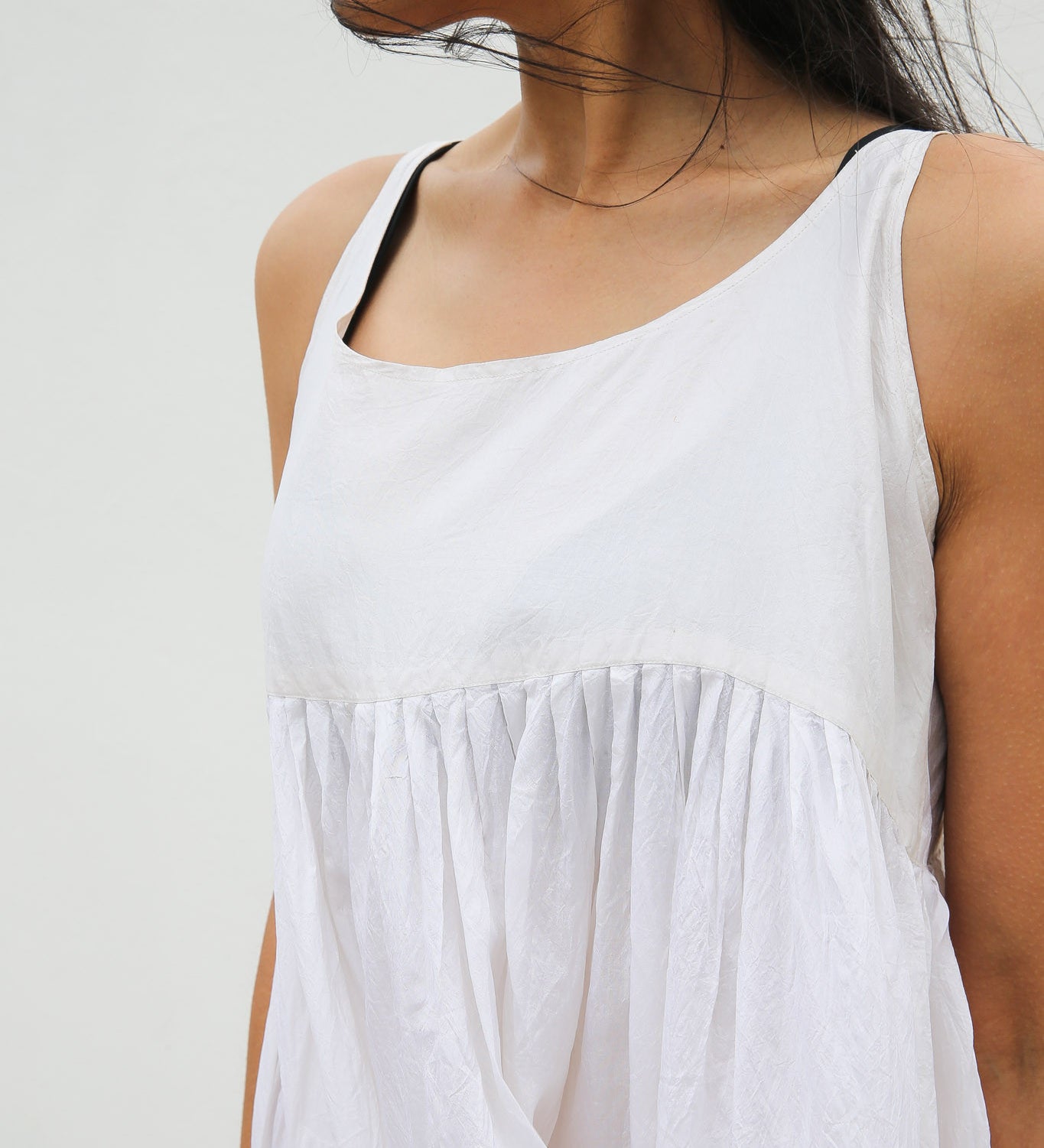PLEATED SILK CHEMISE DRESS, WHITE SHEER - SAAKI