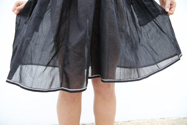 CHANDERI SILK A-LINE DRESS, BLACK HANDWOVEN - SAAKI