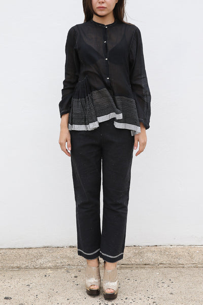 STRIPE GATHERED SHIRT, BLACK SHEER - SAAKI