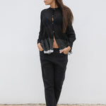 STRIPE GATHERED SHIRT, BLACK SHEER - SAAKI