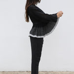 STRIPE GATHERED SHIRT, BLACK SHEER - SAAKI