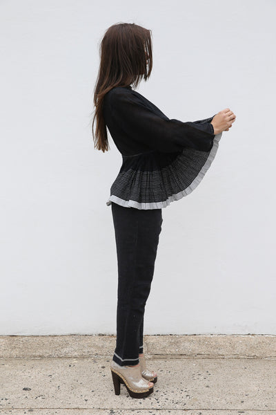 STRIPE GATHERED SHIRT, BLACK SHEER - SAAKI