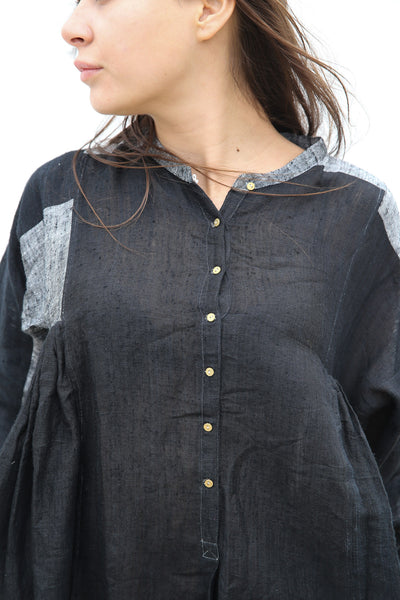 RANGREZ SILK SHIRT DRESS, BLACK HANDWOVEN - SAAKI